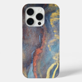 Funda Para iPhone 15 Pro Abstract Navy Blue Gold Watercolor Elegante