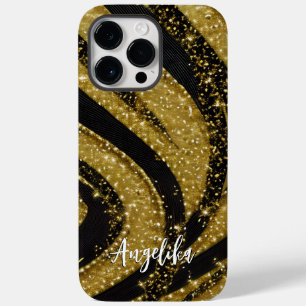Funda Para iPhone 14 Pro Max De Case-Mate Abstract Swirls Black and Gold Personalizado Name