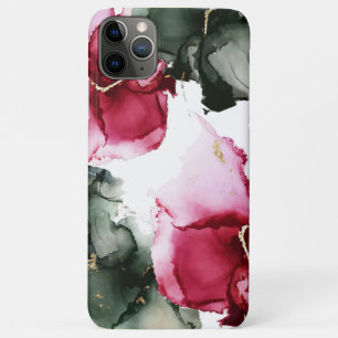 Funda Para iPhone 11 Pro Max Abstract Watercolor Sage Green Bright Scarlet Rosa