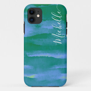 Funda Para iPhone 11 Abstracto acuarela Neon Green y Blue 