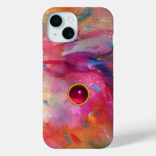 FUNDA PARA iPhone 15 ABSTRACTO AZUL ROJO DE COLOR ROJO CON GEMSTONE DE