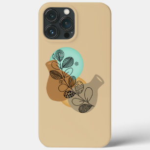 FUNDA PARA iPhone 13 PRO MAX ABSTRACTO BOHEMIANO MINIMALISTA DE HOJA NEGRA