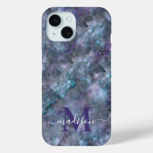 Funda Para iPhone 15 Abstracto de granito de cuarzo verde azulado azul 