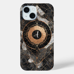 Funda Para iPhone 15 Abstracto decorativo geométrico negro y dorado
