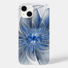 Funda Para iPhone 14 De Case-Mate Abstracto Flor de arte fractal de color gris azul