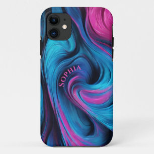 Funda Para iPhone 11 Abstracto Moderno Personalizado - Azul y Fuchsia-