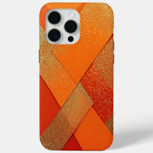 Funda Para iPhone 15 Pro Max Abstracto Naranja y Dorado Brillo Geométrico