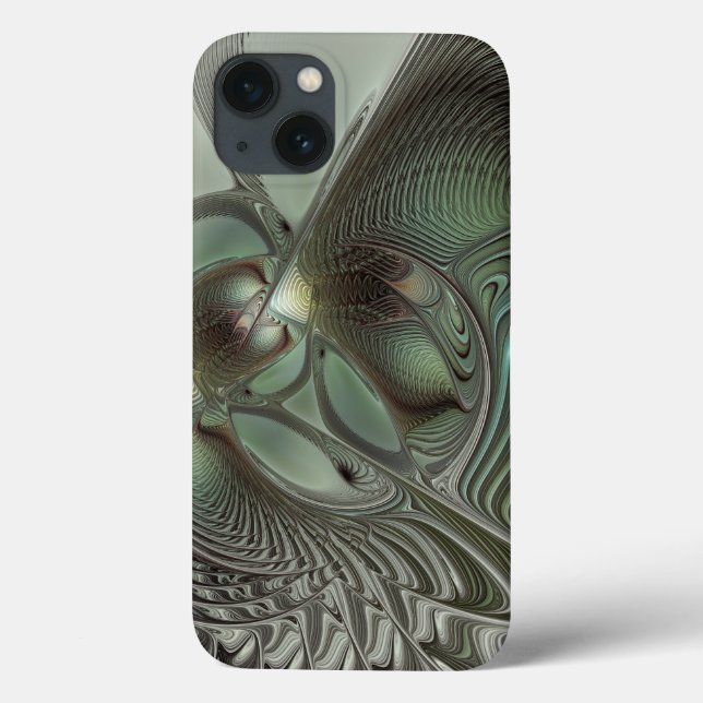 Funda De Case-Mate Para iPhone Abstracto Olive Sage Green Grey Fractal Art Fantas (Reverso)