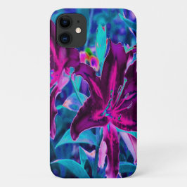 Funda Para iPhone 11 Abstracto púrpura y rosa caliente Flores de lirio 