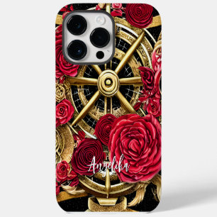 Funda Para iPhone 14 Pro Max De Case-Mate Abstracto Steampunk Rojo y Dorado Contemporáneo