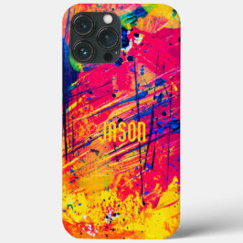 Funda Para iPhone 13 Pro Max Abstratos Amarillos, Rosa Caliente, Personalizado 