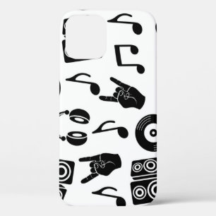 Funda Para iPhone 12 Accesorios musicales: Patrón de cosecha monocromo.