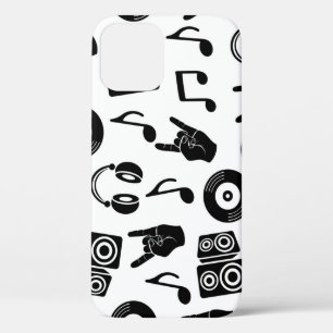 Funda Para iPhone 12 Accesorios musicales: Patrón de cosecha monocromo.
