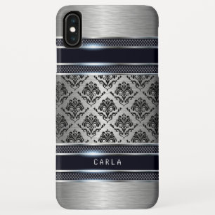 Funda Para iPhone XS Max Acentos de damascos negros metálicos de color gris