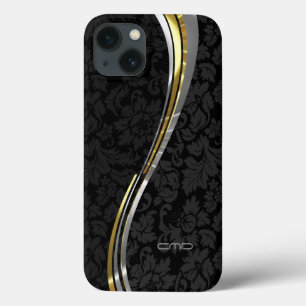 Funda Para iPhone 13 Acentos de plata y oro para damascos negros