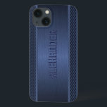 title_seo2 Acentos geométricos de aluminio cepillado de metal<br><div class="desc">Fondo metálico azul oscuro,  aspecto de aluminio cepillado simple con acentos de patrón de rayas geométricas azules. Personalizado y monograma opcional. Disponible en otros productos</div>