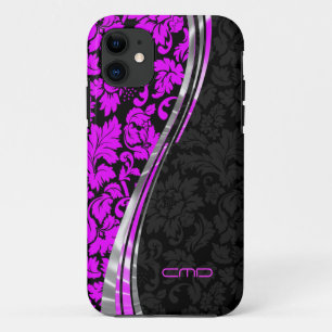 Funda Para iPhone 11 Acentos plateados Monogramados de color rosa calie