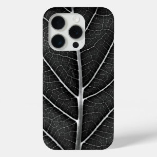 Funda Para iPhone 15 Pro Acercamiento de la hoja brillante en blanco y negr