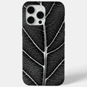 Funda Para iPhone 15 Pro Max Acercamiento de la hoja brillante en blanco y negr