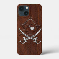 Acero de cráneo pirata de caoba náutica húmeda