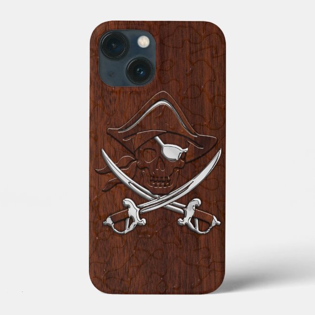 Funda De Case-Mate Para iPhone Acero de cráneo pirata de caoba náutica húmeda (Reverso )