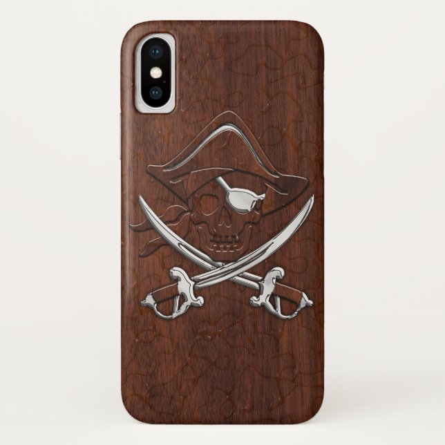 Funda De Case-Mate Para iPhone Acero de cráneo pirata de caoba náutica húmeda (Reverso)