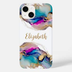Funda Para iPhone 14 De Case-Mate Acrílico Morado Azul Dorado Lavado Acuarela Abstra