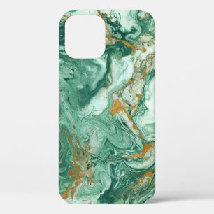 Funda Para iPhone 12 Acrílico verde dorado: arte de textura de mármol.