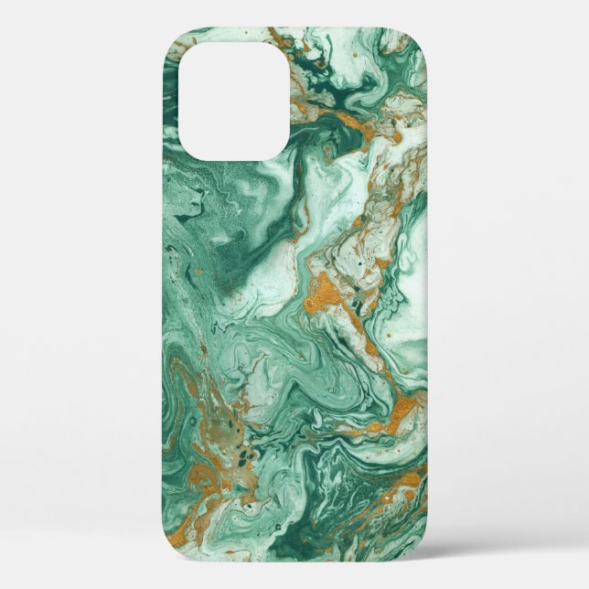 Funda De Case-Mate Para iPhone Acrílico verde dorado: arte de textura de mármol. (Reverso )