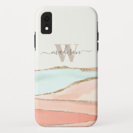 Funda Para iPhone XR Acuarela abstracta costera con nombre y monograma