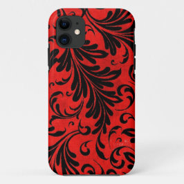 Funda Para iPhone 11 Acuarela Acanthus deja escarlata negra roja