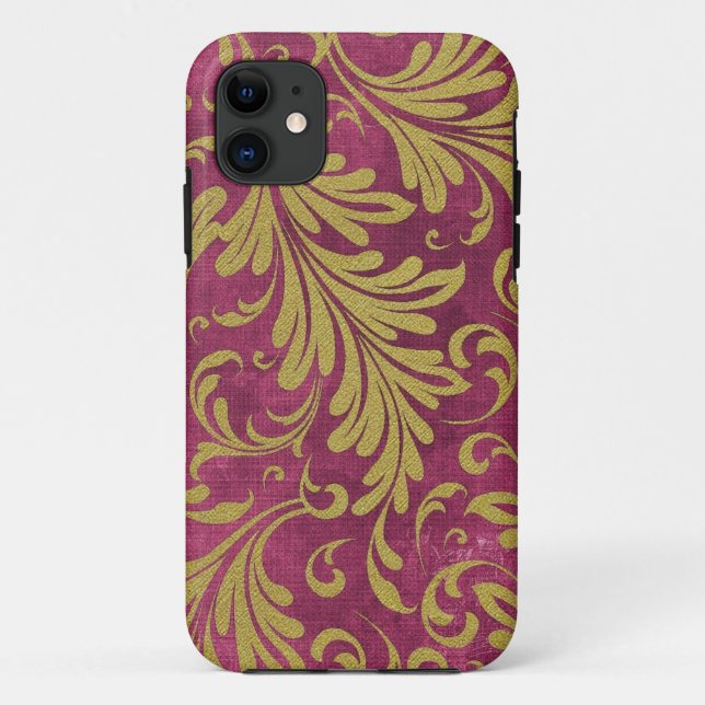 Funda De Case-Mate Para iPhone Acuarela Acanthus deja oro morado magenta (Reverso)