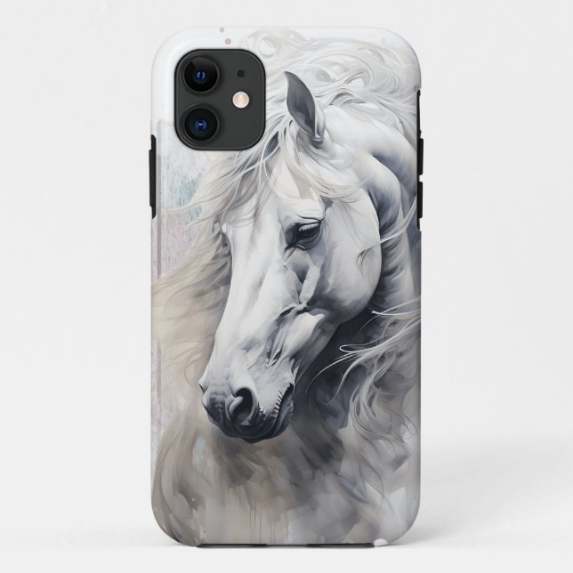 Funda De Case-Mate Para iPhone Acuarela blanca para caballos (Reverso)
