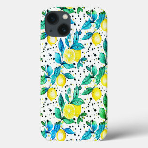 Funda Para iPhone 13 acuarela bosquejada con detalles de hojas azules, 