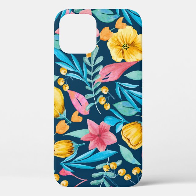 Funda De Case-Mate Para iPhone acuarela botánica: flores, hojas adornadas. (Reverso )
