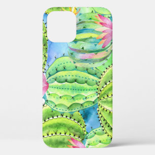 Funda Para iPhone 12 Acuarela Cacti: Ornamento de verano floral.