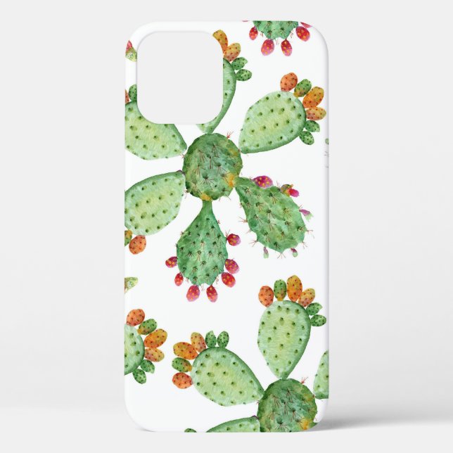 Funda De Case-Mate Para iPhone Acuarela Cacti: Patrón de jardín tropical. (Reverso )