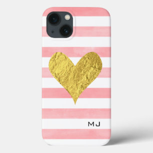Funda Para iPhone 13 Acuarela con corazón de Relieve metalizado dorado