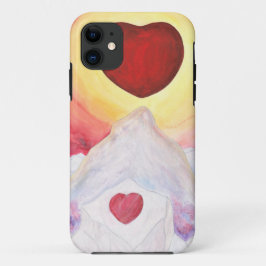 Funda Para iPhone 11 Acuarela Corazón Amor flotando sobre montañas