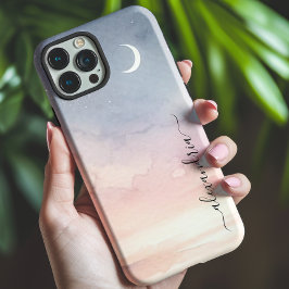 Funda Para iPhone 15 Acuarela Crescent suave con nombre