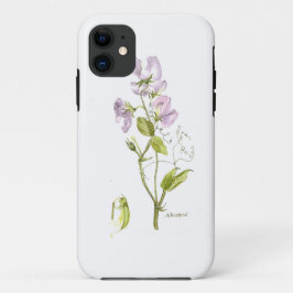 Funda Para iPhone 11 Acuarela de arveja dulce púrpura y verde