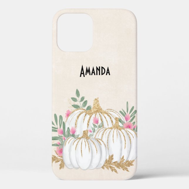 Funda De Case-Mate Para iPhone Acuarela de calabazas blancas y doradas (Reverso )