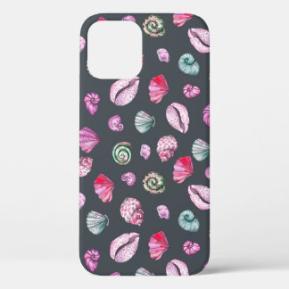 Funda Para iPhone 12 Acuarela de conchas marinas: Patrón azul oscuro