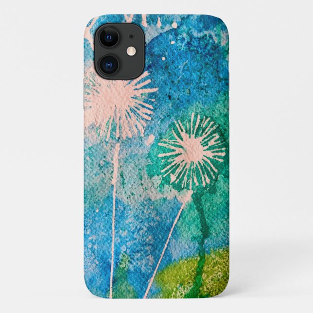 Funda De Case-Mate Para iPhone acuarela de Dandelion azul y verde abstracto (Reverso)