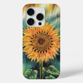 Funda Para iPhone 15 Pro Acuarela de girasol bajo luces del norte