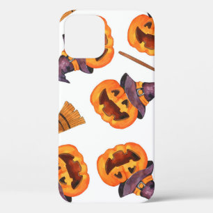 Funda Para iPhone 12 Acuarela de Halloween, Patrón de Seamless de Otoño