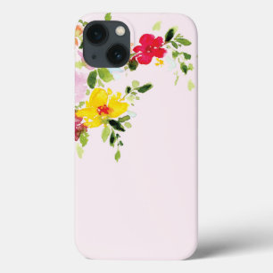 Funda Para iPhone 13 acuarela de jardín floral rosa Rubor