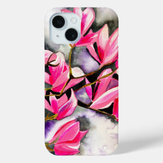 Funda Para iPhone 15 Acuarela de magnolia rosa