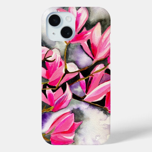 Funda De Case-Mate Para iPhone Acuarela de magnolia rosa (Reverso )