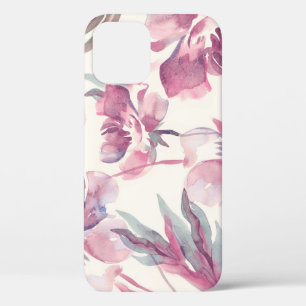 Funda Para iPhone 12 acuarela de peonies: fondo floral sin fisuras.